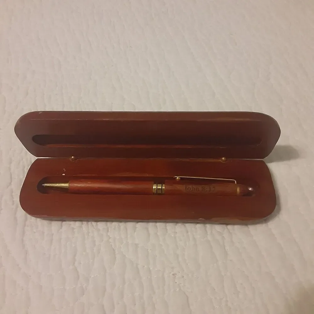 Vintage John 8:12 wooden box & pen set Christian NOTE